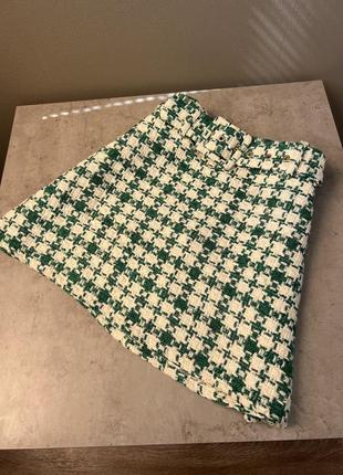 Мініспідниця zara зелена/біла з текстурованим плетінням щільна осінева💚
