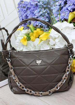 Жіноча стильна та якісна сумка з еко шкіри капучіно