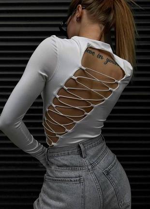 Женское всесезонное боди из микродайвинга с декоративной шнуровкой на спине размеры 42-46