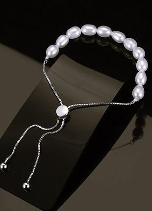 Серебряный браслет с натуральным жемчугом
