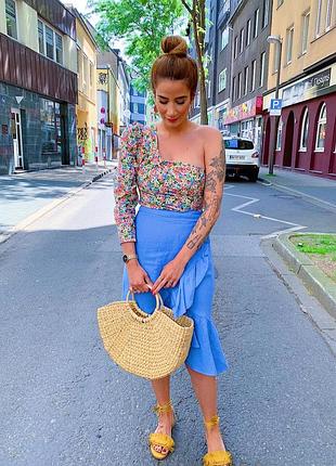 Класна блакитна льняна спідниця  zara