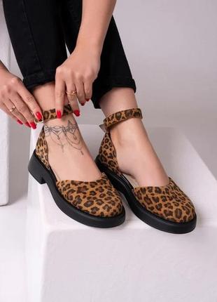 Коричневі замшеві босоніжки з леопардовим принтом, замша, повсякденний 38 36