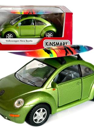 Машинка металева volkswagen new beetle фольксваген жук зелений 1:36 відкр двері резинові колеса 12,5*5*6 см (kt5028ws)