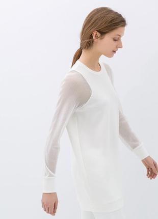 Молочное платье свитшот zara из лимитированной коллекции special-t w&b collection платья белое рукава сетка