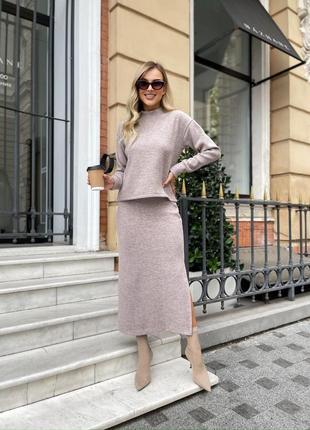 Костюм женский теплый (кофта+юбка) ангора 42-56 кремовый, капучино, черный