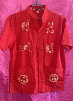 Рубашка мужская красная ступенчатая китайская япония