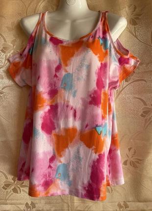 Футболка жіноча бренду janina, пог-60, пот-53см, яскрава,  на рукавах розрізи