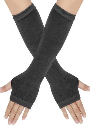 Митенки короткие однотонные темно-серые one size