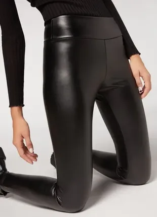 Calzedonia, шкіряні утеплені легінси, термолеггінси, теплі лосини, розмір s