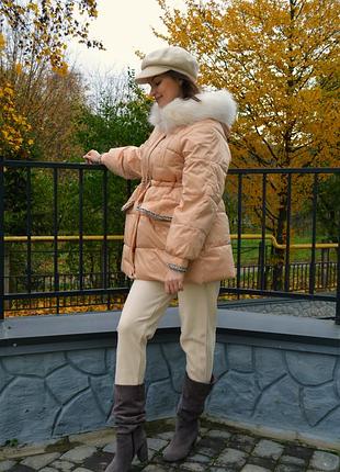 Нова зимова куртка з капюшоном персикова