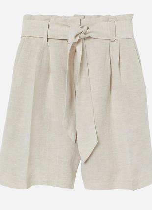 H&m льняні шорти бежеві на резинці, з поясом, розмір xs