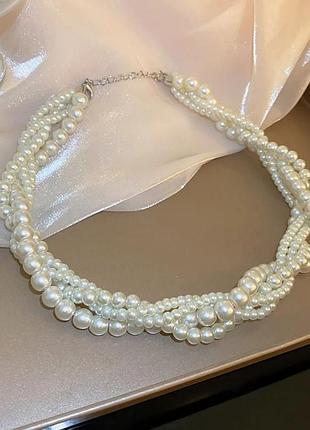 Колье жемчужины плетеное бусы бусы бижутерия