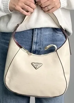 🔥 prada leather shoulder bag cream1 фото