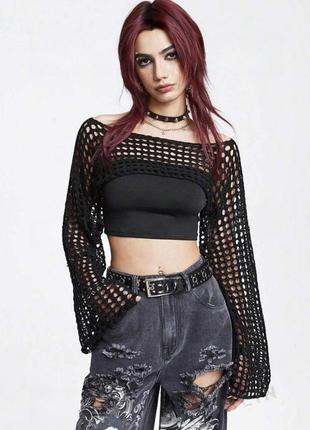 Рукава сетка y2k свитер / вязаный топ / кофта / в стиле dollskill / grunge / punk / goth / minga london / jaded london