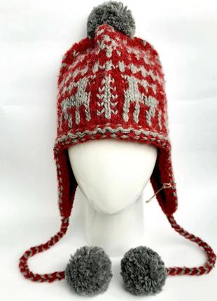 В'язана новорічна шапка вушанка унісекс