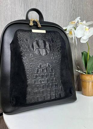 Жіночий рюкзак рептилия крокодил натуральна замша женский рюкзачок портфель натуральная замша
