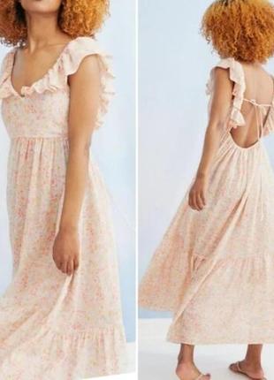 Льняное платье ярусное миди в принт h&m лен лиоцелл
