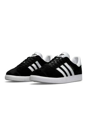 🌸женские кроссовки кроссовки adidas originals gazelle black white / демисезонные / весенние, летние, осенние / текстиль, кожа, замша /