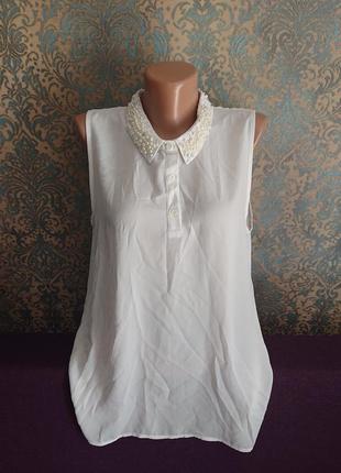 Красивая белая блуза с камушками р.46/48 блузка майка