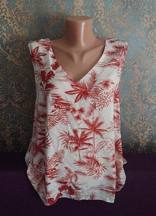 Летняя блуза в пальмы р.46/48/50 блузка майка2 фото