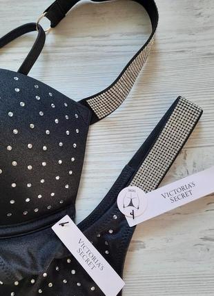 Черный купальник victoria's secret bombshell двойной пуш-ап стразы со стразами стринги 34а xs7 фото