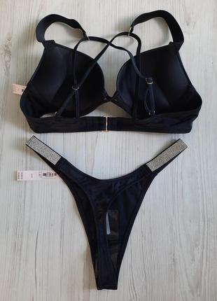 Черный купальник victoria's secret bombshell двойной пуш-ап стразы со стразами стринги 34а xs3 фото