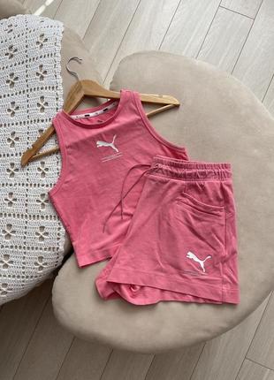 Спортивний костюм комплект рожевий шорти майка топ puma