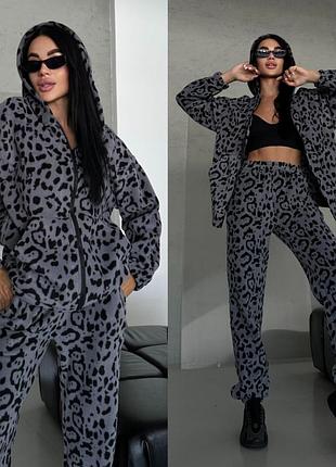 Костюм штани та кофта флисовий лео принт