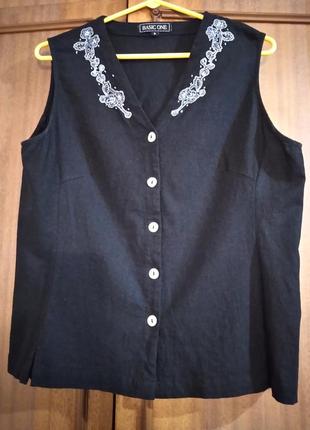 Кофта летняя, черная, basic one 2, безрукавка, лен, вискоза.