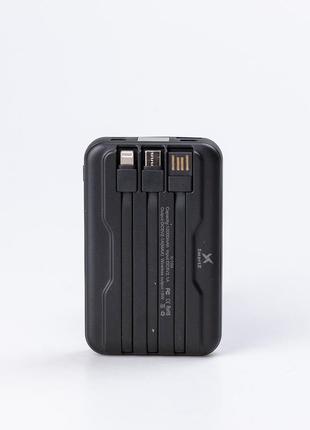 Повербанк 10000 mah powerbank бездротова зарядка usb / туре-с / lightning і 4 вбудованих каб