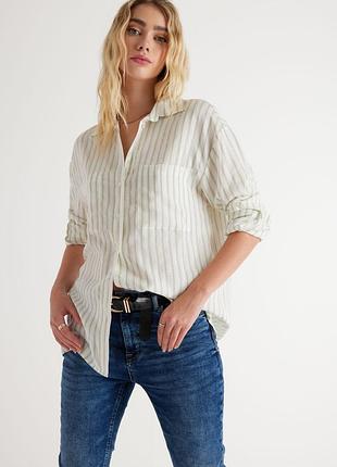 Новая натуральная рубашка в жаккардовую полоску peacocks.