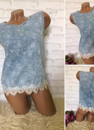 Блуза denim co джинсова з мереживом