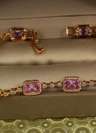 Браслет xuping jewelry дорожка с розовыми прямоугольниками 17,5 см 7 мм золотистый