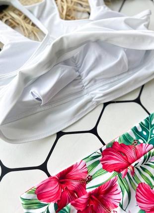 Купальник раздельный женский с топом съемные поролоновые чашки s, m, l, xl, 2xl белый малина розовый4 фото