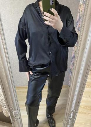 Чорна тонка стильна блуза сорочка віскоза та шовк 54 р.