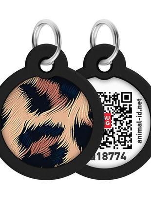 Адресник для собак и котов металлический waudog smart id c qr паспортом, рисунок "леопард", круг, д 30 мм