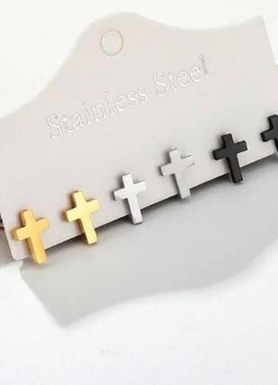 Набір сережок три пари хрестики, хрестик.  медсталь, позолота