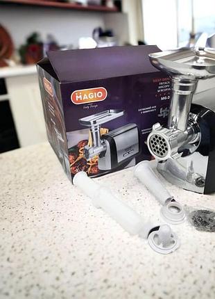 Мясорубка электрическая magio mg-269 2400 вт, с реверсом и насадками