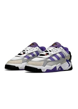 🌸жіночі кросівки кросівки adidas originals niteball ll white grey purple/ демісезонні / весняні, літні, осінні / текстиль, шкіра, замша /