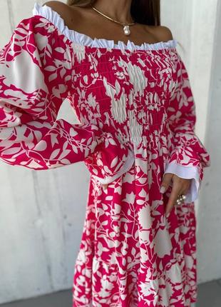 Сукня (плаття) жіноча по коліна в квіти 42-52 темно-синя, молочно-чорна, малина (рожева)