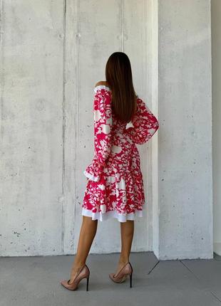 Сукня (плаття) жіноча по коліна в квіти 42-52 темно-синя, молочно-чорна, малина (рожева)