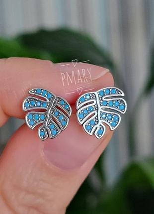 Сережки листочки з бірюзою
