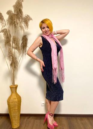 Розовый длинный шарф «розовая нежность» из шерсти и шелка.
