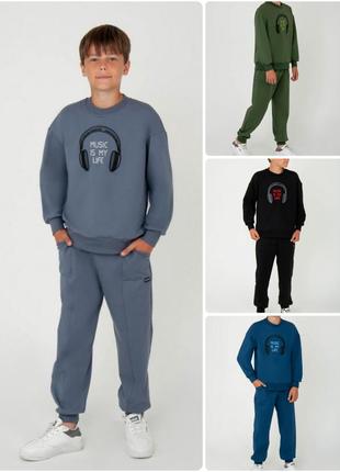 4 кольори 🖤💚🩶💙спортивний костюм для хлопчиків підлітків, підлітковий комплект двонитка світшот і спортивні штани