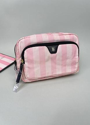 Косметичка victoria's secret travel makeup pouch pink stripe