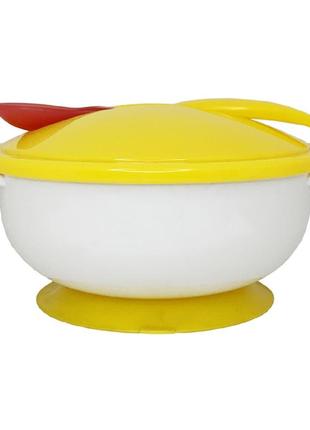 Тарілка на присосці з термоложкою та кришкою mgz-0101(yellow) 250 мл