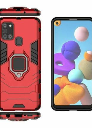Чехол fiji ring для samsung galaxy a21s (a217) бронированный бампер с кольцом красный