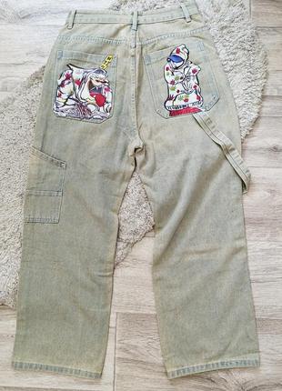 Baggy jeans, джинси в стилі у2к з малюнками на задніх кишенях