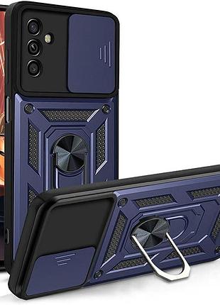 Чехол fiji camera defence для samsung galaxy a05s (a057) бампер с защитой камеры и подставкой dark blue