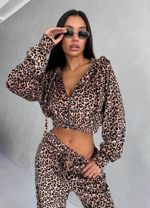 Брючний костюм для будинку і прогулянок фліз кольоровий рим(леопард)